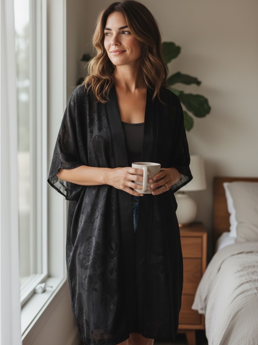 Private Label pure silk black kimono
